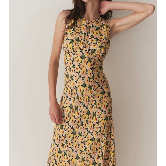 Doen yellow Floral Yellow midi Dress NEW - Picture 6 of 11